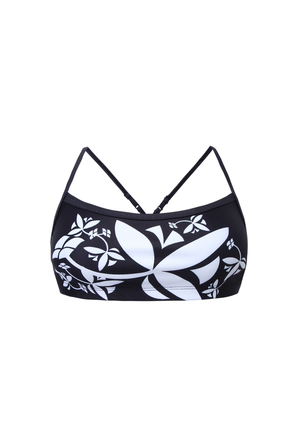Black Flowers Performance Bikini Top