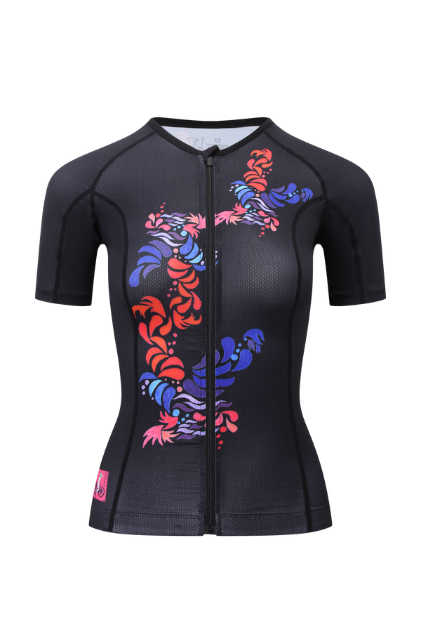 Black Flower Short Sleeve Triathlon Top