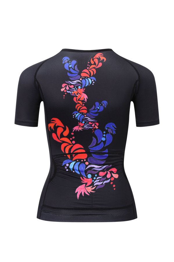 Black Flower Short Sleeve Triathlon Top