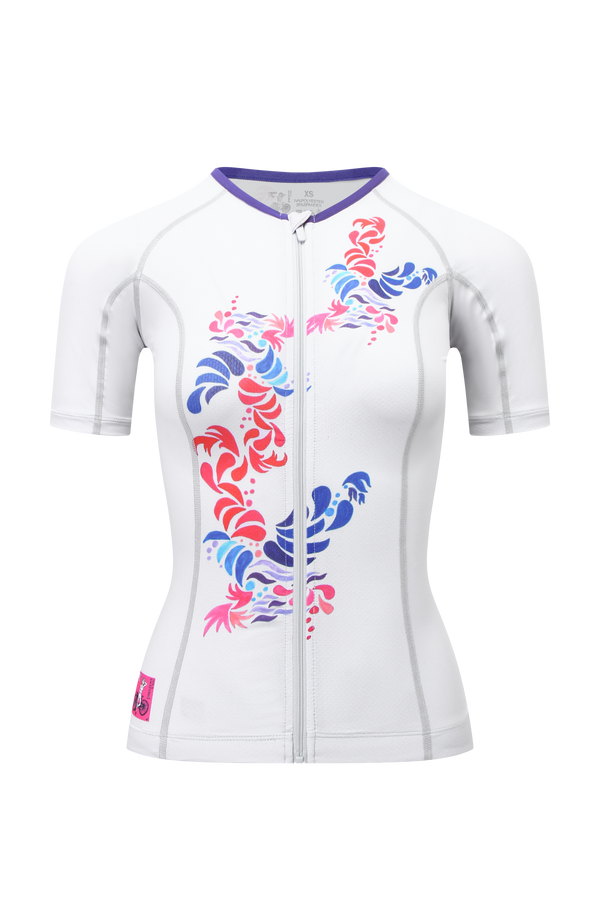 White Flower Short Sleeve Triathlon Top