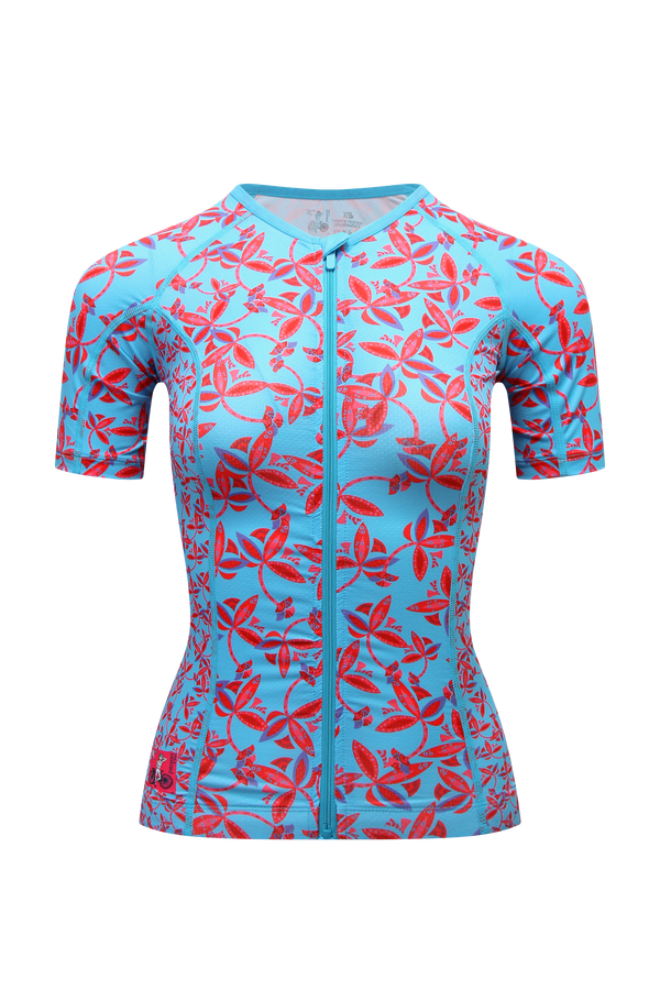Blue Flower Short Sleeve Triathlon Top
