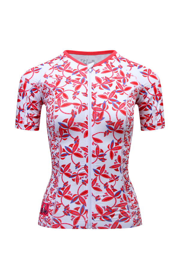 Pink Flower Short Sleeve Triathlon Top