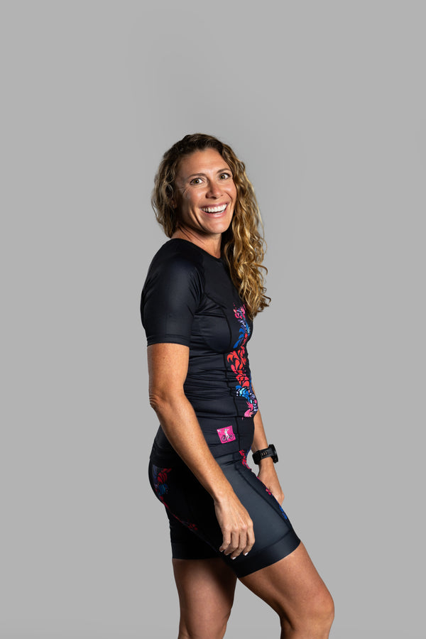 Black Flower Tri Short