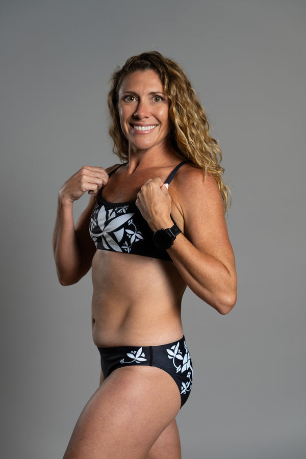 Black Flower Performance Bikini Bottom